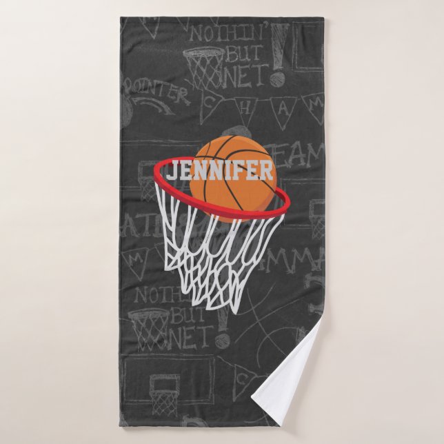 Personalised Chalkboard Basketball and Hoop Bath Towel Set (Bath Towel)