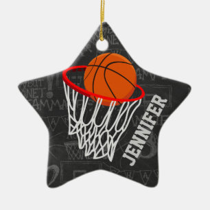 Personalised Chalkboard Basketball and Hoop Ceramic Tree Decoration
