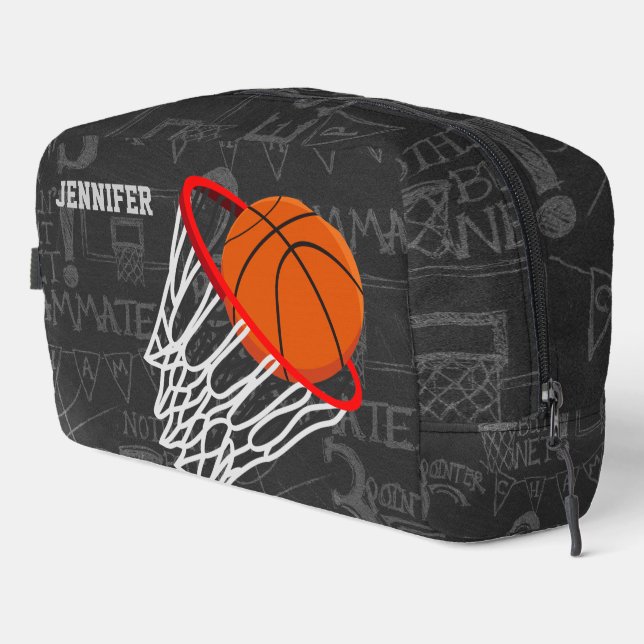 Personalised Chalkboard Basketball and Hoop Dopp Kit (Right Corner)