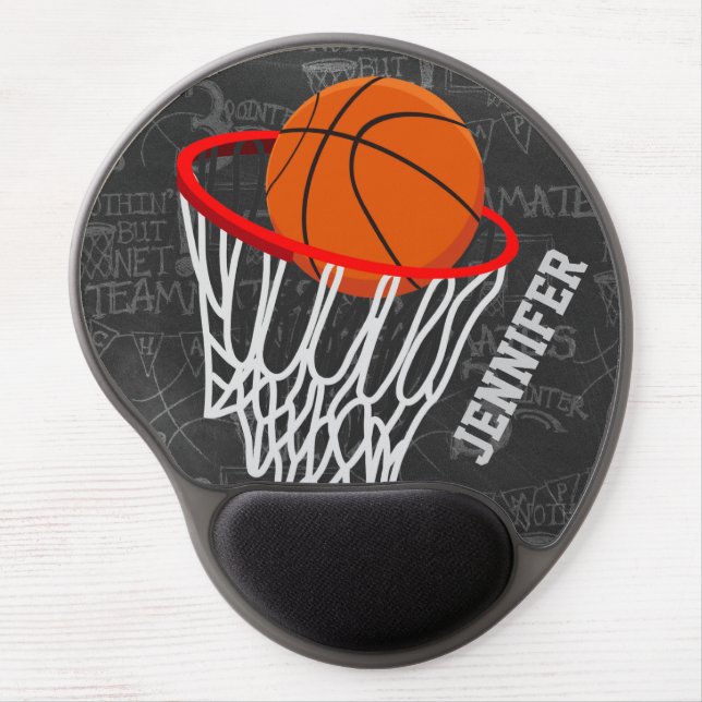 Personalised Chalkboard Basketball and Hoop Gel Mouse Mat (Front)