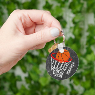 Personalised Chalkboard Basketball and Hoop Key Ring