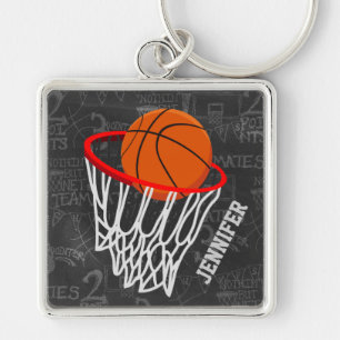Personalised Chalkboard Basketball and Hoop Key Ring