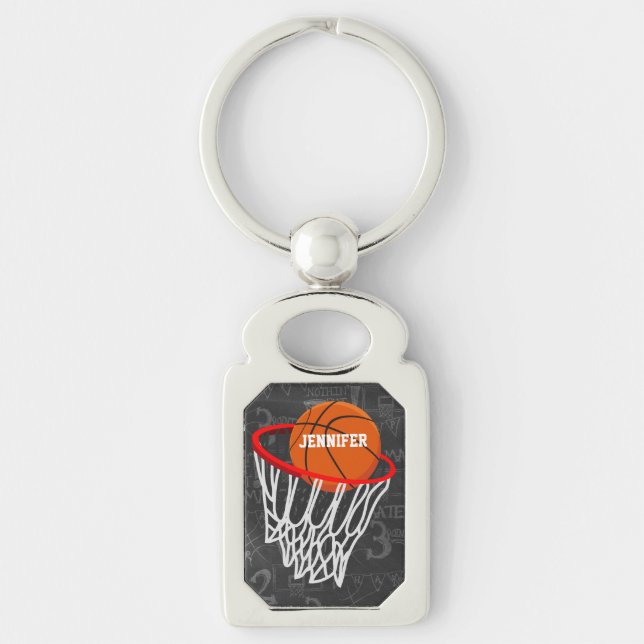 Personalised Chalkboard Basketball and Hoop Key Ring (Front)