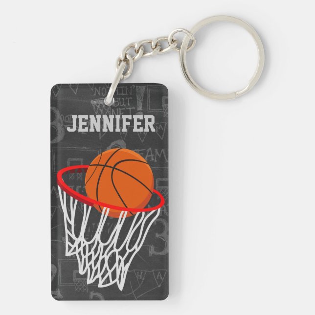 Personalised Chalkboard Basketball and Hoop Key Ring (Back)