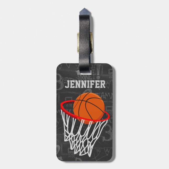 Personalised Chalkboard Basketball and Hoop Luggage Tag (Back Vertical)