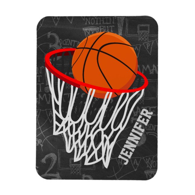 Personalised Chalkboard Basketball and Hoop Magnet (Vertical)