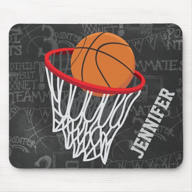 Personalised Chalkboard Basketball and Hoop Mouse Mat (Front)