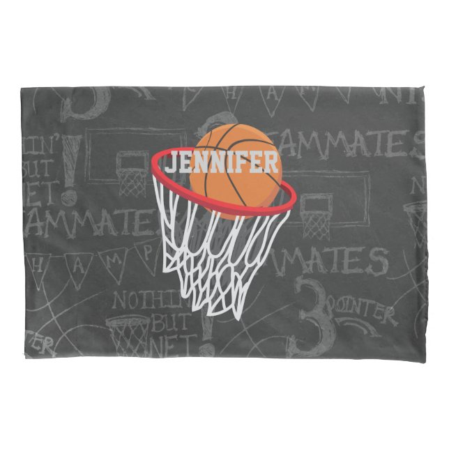 Personalised Chalkboard Basketball and Hoop Pillowcase (Front)
