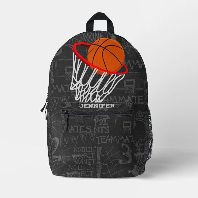 Personalised Chalkboard Basketball and Hoop Printed Backpack (Front)