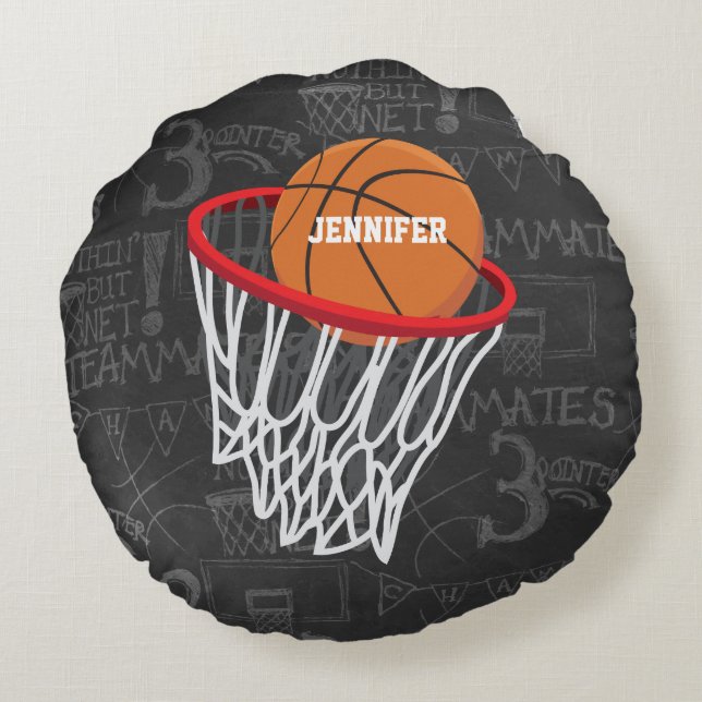 Personalised Chalkboard Basketball and Hoop Round Cushion (Back)