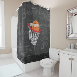 Personalised Chalkboard Basketball and Hoop Shower Curtain