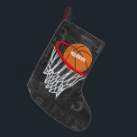 Personalised Chalkboard Basketball and Hoop Small Christmas Stocking<br><div class="desc">Personalised basketball and hoop design on a dark and light grey chalkboard design background with a pattern of basketball terms. Just customise the name to add the name of the basktball fan, basketball player or basketball coach. Ideal for netball players too! We welcome custom requests. Please contact us via our...</div>