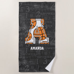 Personalised Chalkboard Basketball Letter A Beach Towel