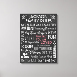 Personalised Chalkboard "Family Rules" Canvas Print