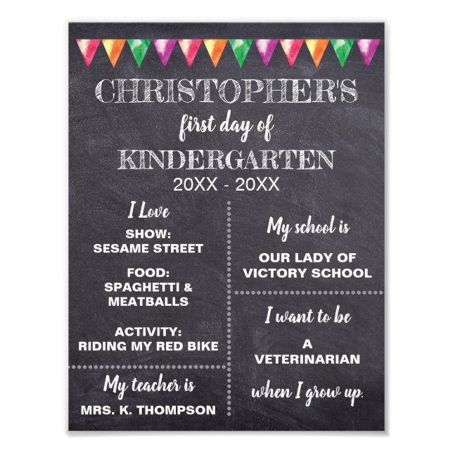 Personalised | Chalkboard First day of School Sign (Front)