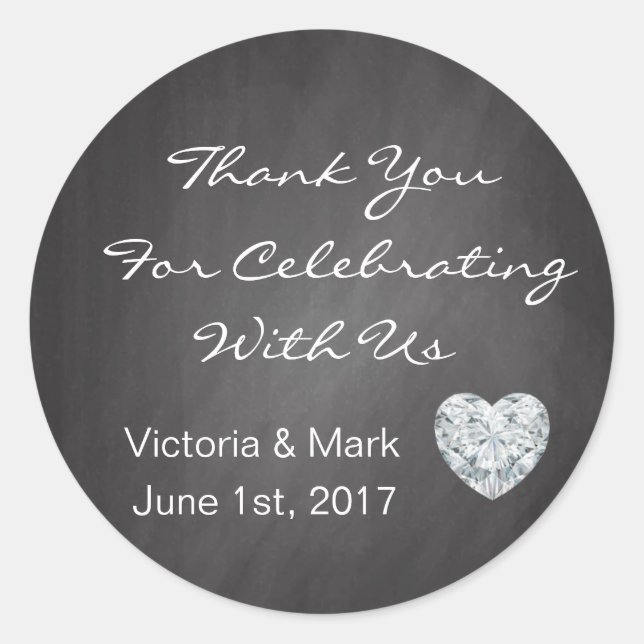 Personalised Chalkboard Heart Wedding Favours Classic Round Sticker (Front)