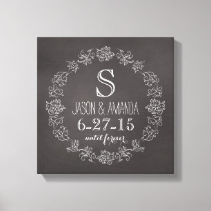 Personalised Chalkboard Monogram Wedding Date Canvas Print
