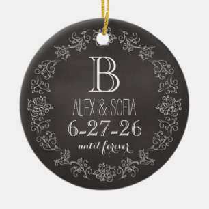 Personalised Chalkboard Monogram Wedding Date Ceramic Tree Decoration