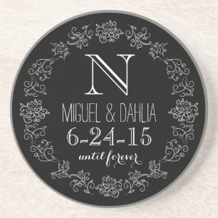 Personalised Chalkboard Monogram Wedding Date Coaster