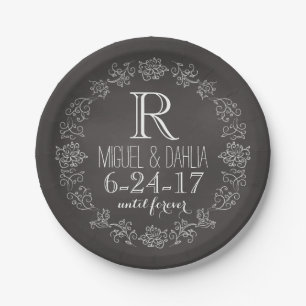Personalised Chalkboard Monogram Wedding Date Paper Plate