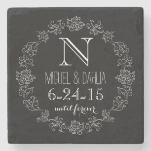 Personalised Chalkboard Monogram Wedding Date Stone Coaster