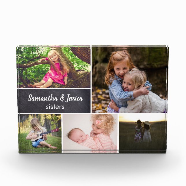 Personalised Chalkboard Sisters Photo Collage Block (Front)