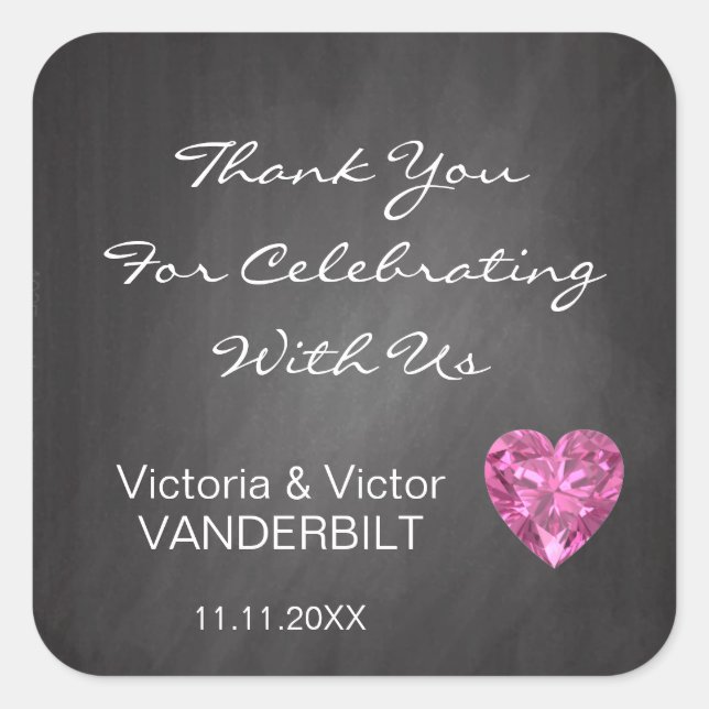Personalised Chalkboard Thank You Diamond Wedding Square Sticker (Front)