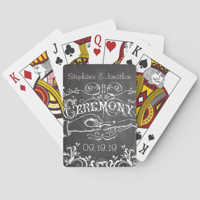 Personalised Chalkboard Vintage Wedding Playing Cards (Back)