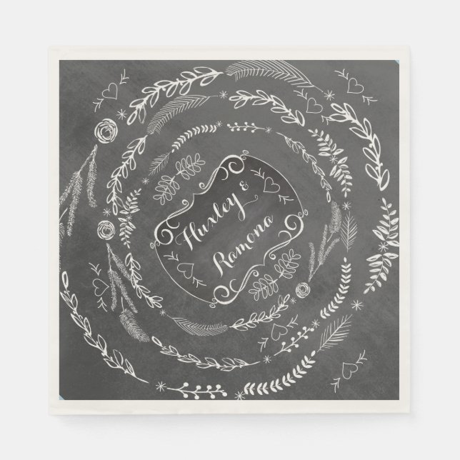 Personalised Chalkboard Wedding Paper Napkins (Front)