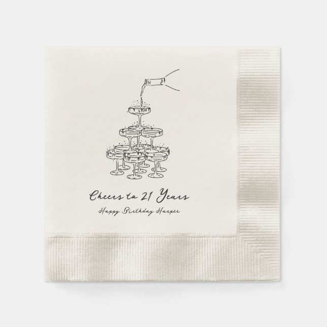 Personalised Champagne 21st Birthday Napkins (Front)