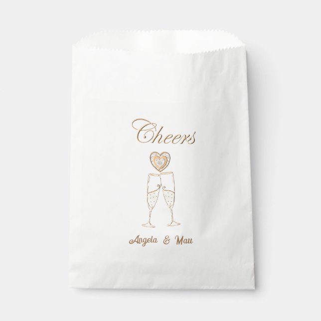 Personalised Champagne Glasses and Hearts Favour Bags (Front)