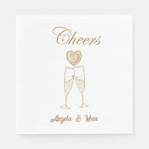 Personalised Champagne Glasses and Hearts  Napkin