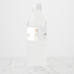 Personalised Champagne Glasses and Hearts Water Bottle Label