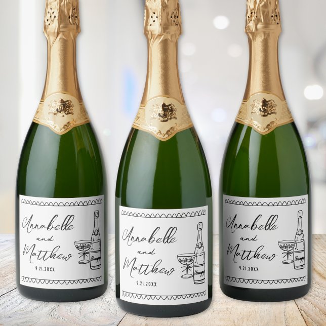 Personalised Champagne Hand Drawn Wedding Sparkling Wine Label (Personalized Champagne Hand Drawn Wedding Sparkling Wine Label)