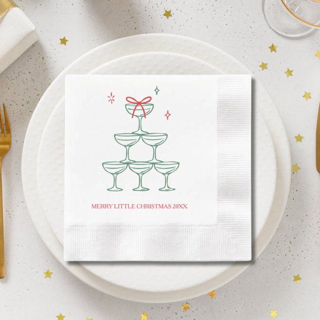 Personalised Champagne Retro Christmas Cocktail Napkin (Personalized Champagne Retro Christmas Cocktail Napkins
)