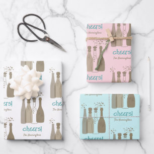 Personalised Champagne White Pink Aqua Retro Cool Wrapping Paper Sheet