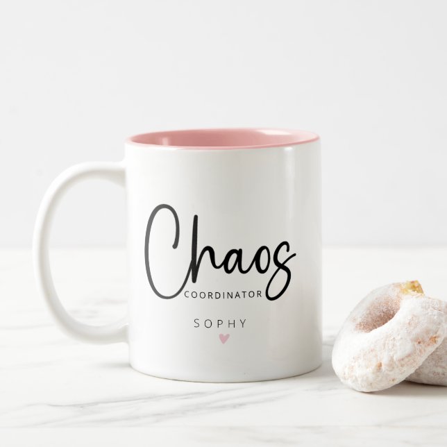 Personalised Chaos Coordinator Two-Tone Coffee Mug (With Donut)