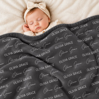Personalised Charcoal Grey Baby Name Nursery Flee Fleece Blanket