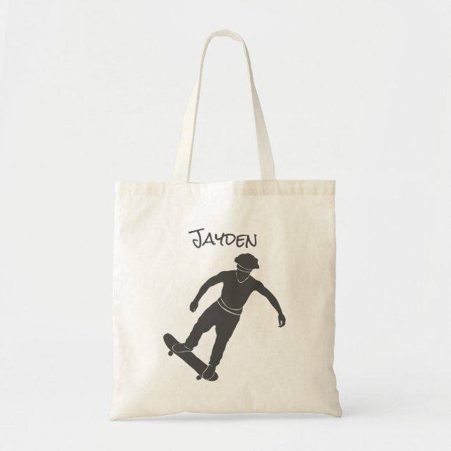 Personalised Charcoal Grey Skateboarder Graphic Tote Bag (Front)