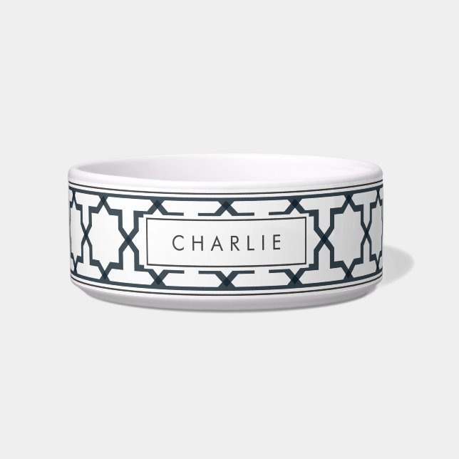 Personalised Charcoal Grey & White Star Pattern Bowl (Front)
