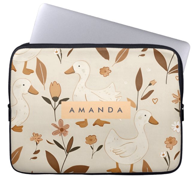Personalised Charming Farmhouse Ducks Pattern Laptop Sleeve (Front)