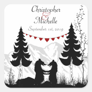 Personalised Charming Mountain Bears Wedding Square Sticker