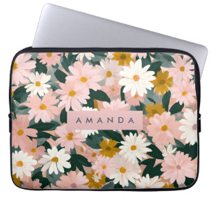 Personalised Charming Pink and White Daisy Flower Laptop Sleeve