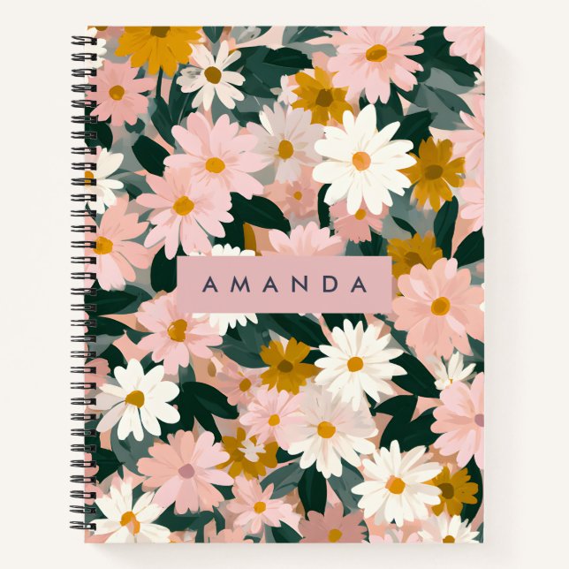 Personalised Charming Pink and White Daisy Flower Notebook (Front)
