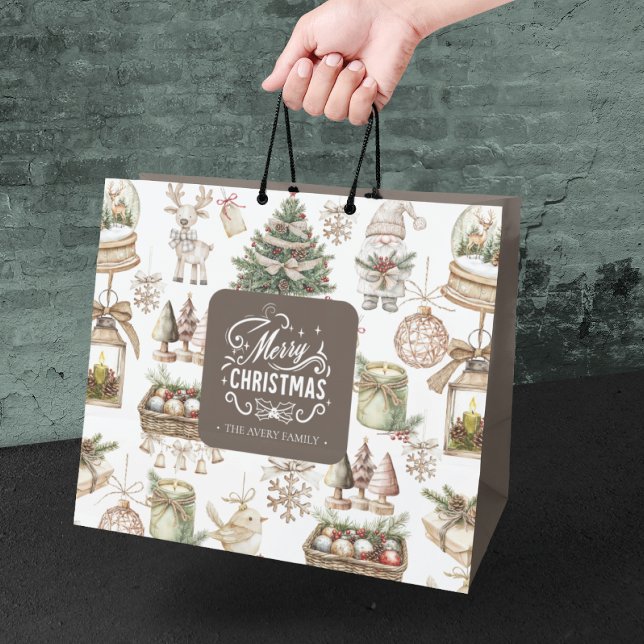 Personalised Charming Winter Scene Large Gift Bag (Creator Uploaded)