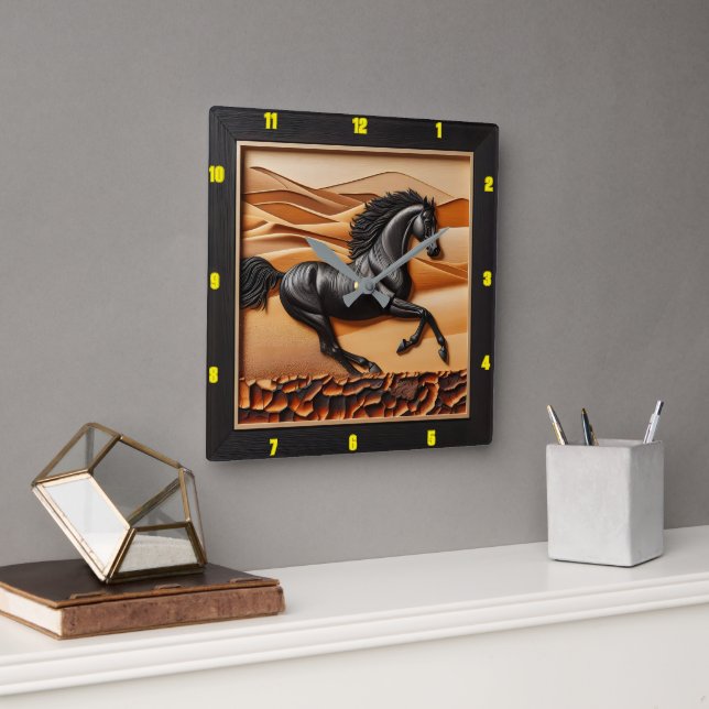  Personalised Charred Wood Arabian Luxury  Square Wall Clock (Office)