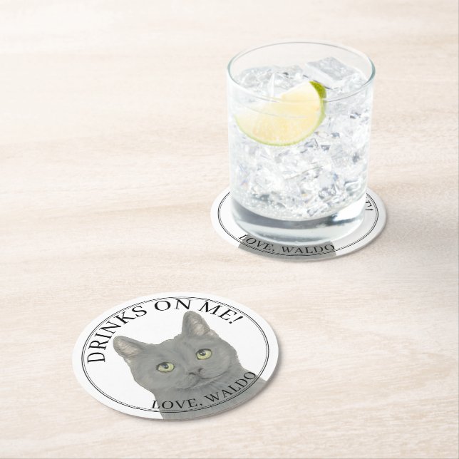 Personalised Chartreux Cat Wedding Round Paper Coaster (Insitu)