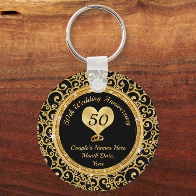 Personalised, Cheap 50th Anniversary Favours,  Key Ring (Front)