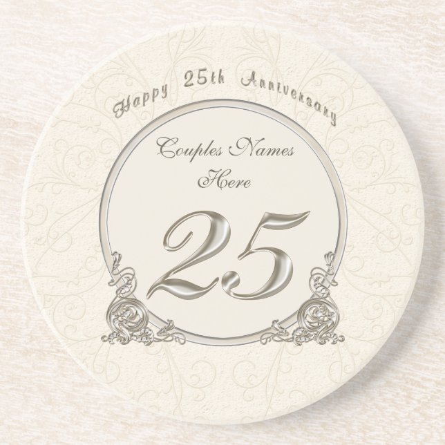 Personalised Cheap Anniversary Gifts 25 years Coaster (Front)