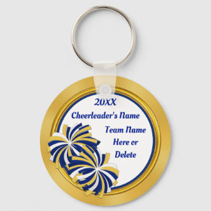 Personalised Cheap Cheerleader Gifts, Blue, Gold Key Ring